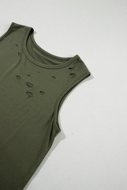 Jungle groene effen kleur noodlijdende tanktop met ronde hals