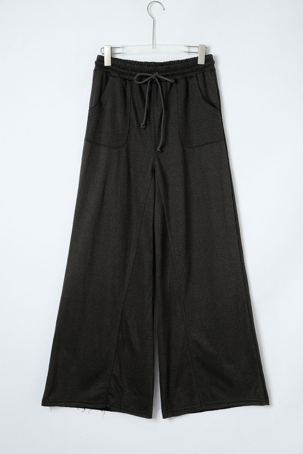 Gray Mineral Washed  Drawstring Retro Wide Leg Pants