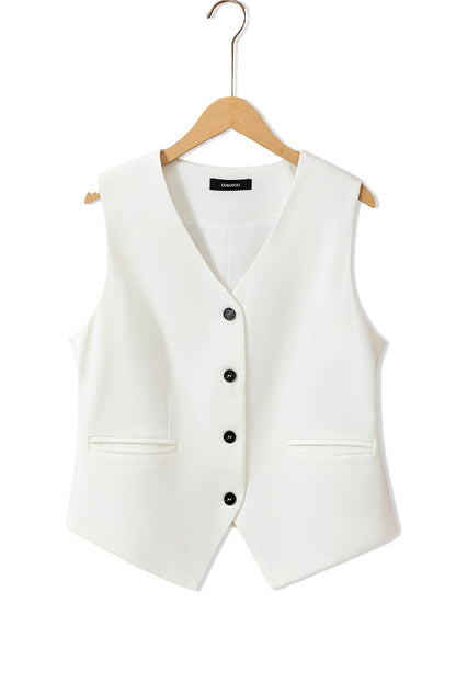 Wit effen kleur knoopsluiting V-hals pak vest