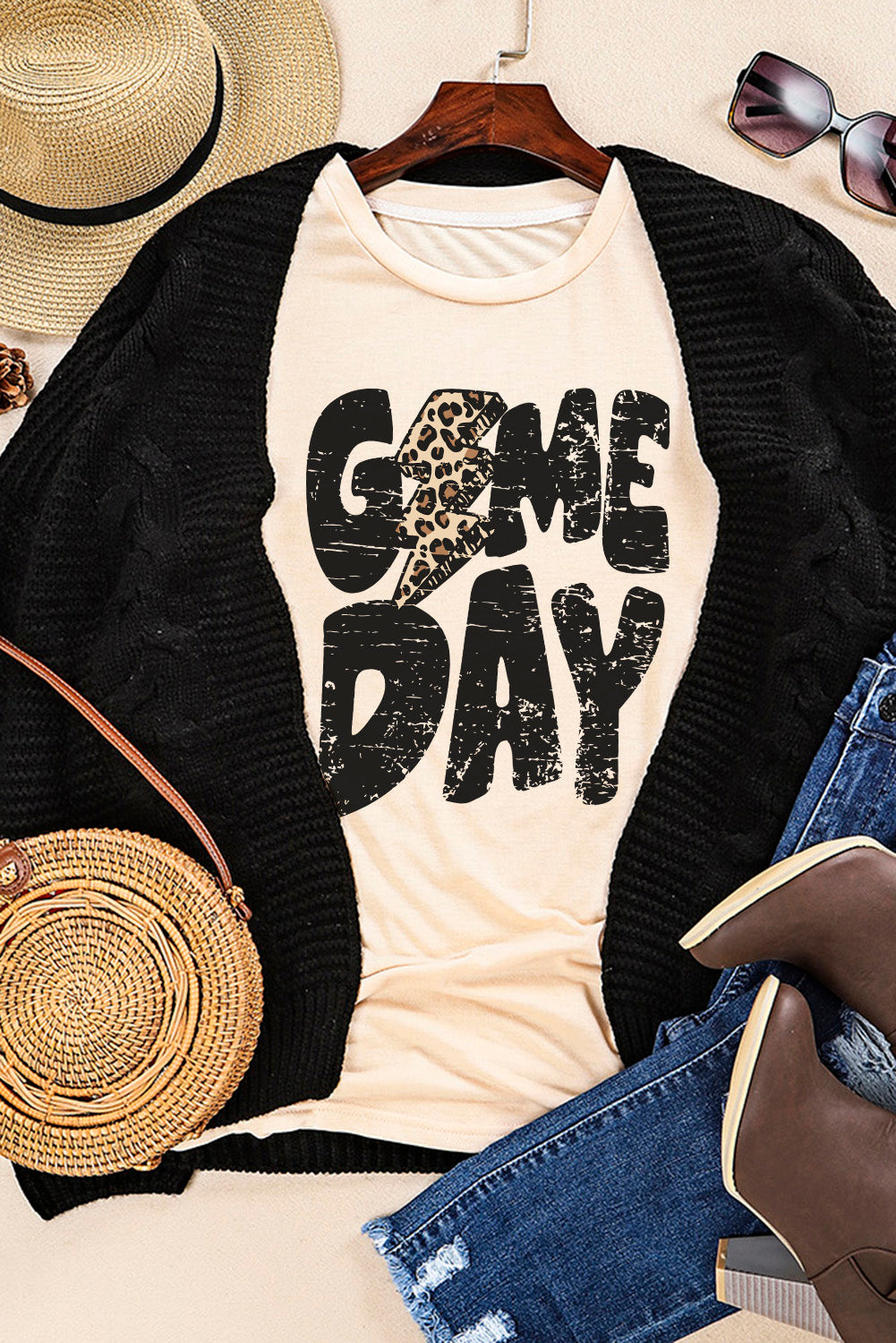 Khaki Game Day Rugby Football Seizoen Luipaard Bliksem T-shirt