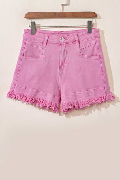 Turquoise Frayed Edge Mid Rise Denim Shorts