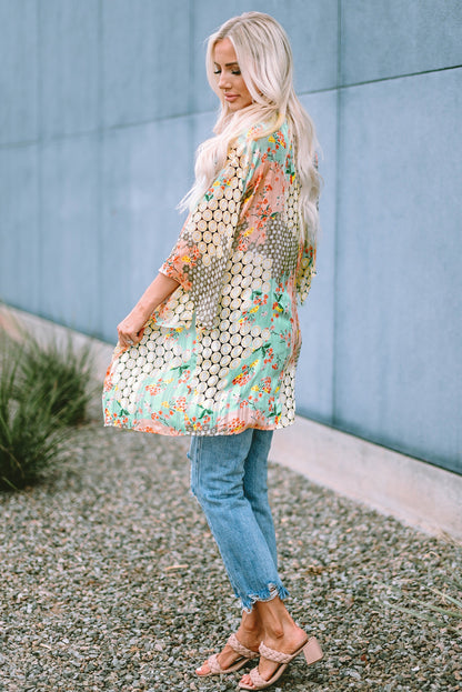 Multicolor Floral Open Sheer Shimmer Kimono