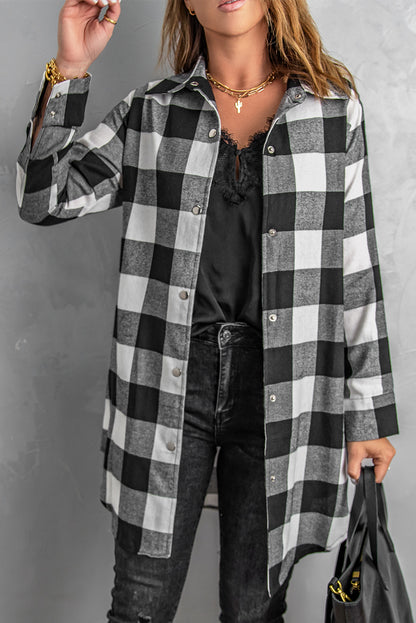 Brown Turn-down Collar Plaid Shirt Coat