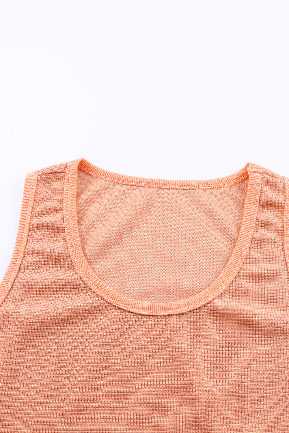 Green Plain Waffle Knit U Neck Tank Top