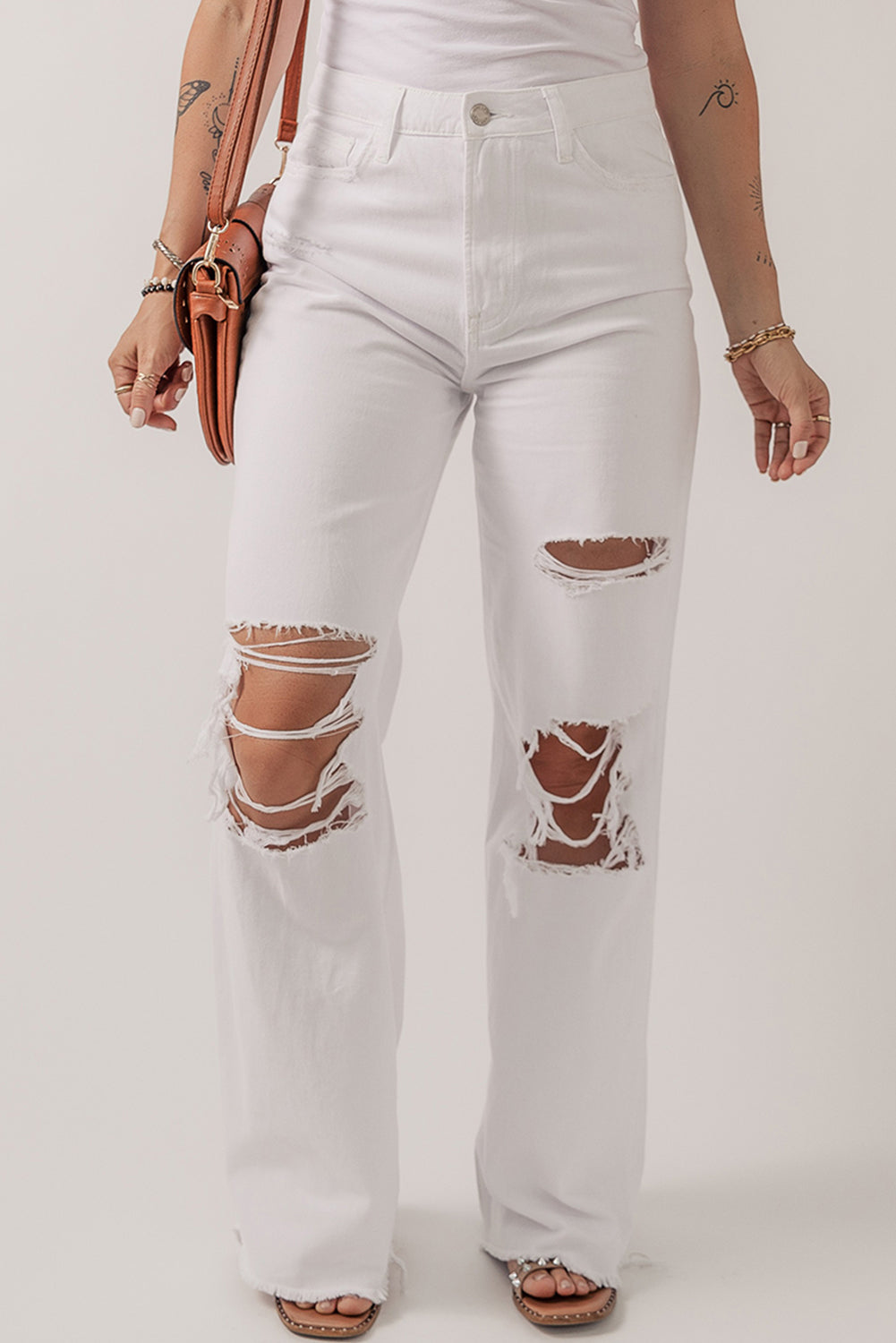 Felwitte zware distressed straight leg jeans