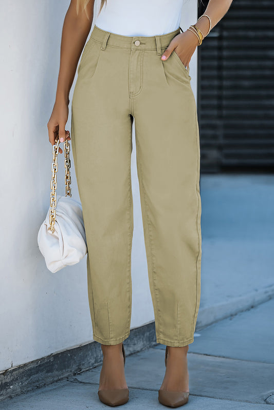 Khaki effen hoge taille casual broek