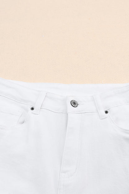 Witte gescheurde jeans met hoge taille en scheuren