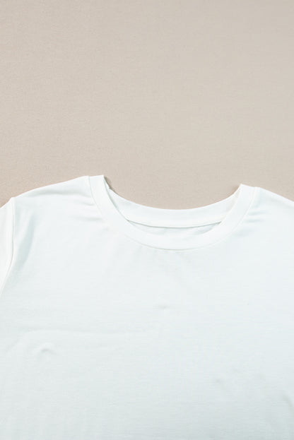 White Round Neck Rolled Sleeve Plus Size T-shirt