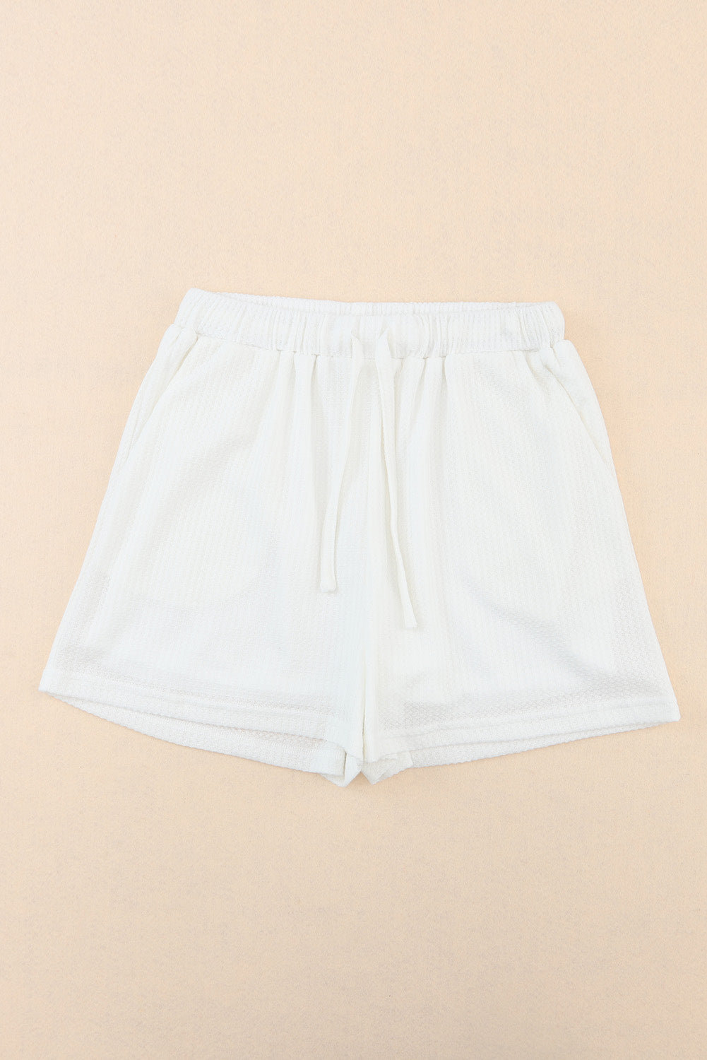 White Waffle Knit Lace-up High Waist Wide Leg Casual Shorts