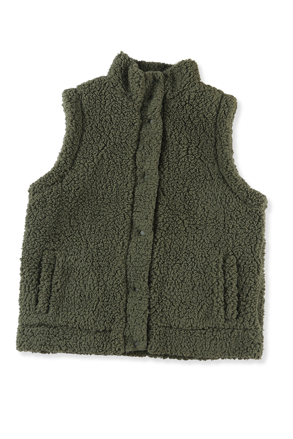 Khaki Sherpa vest met drukknoopsluiting en zakken