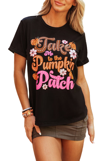 Zwart Take Me To The Pumpkin Patch T-shirt met bloemenprint