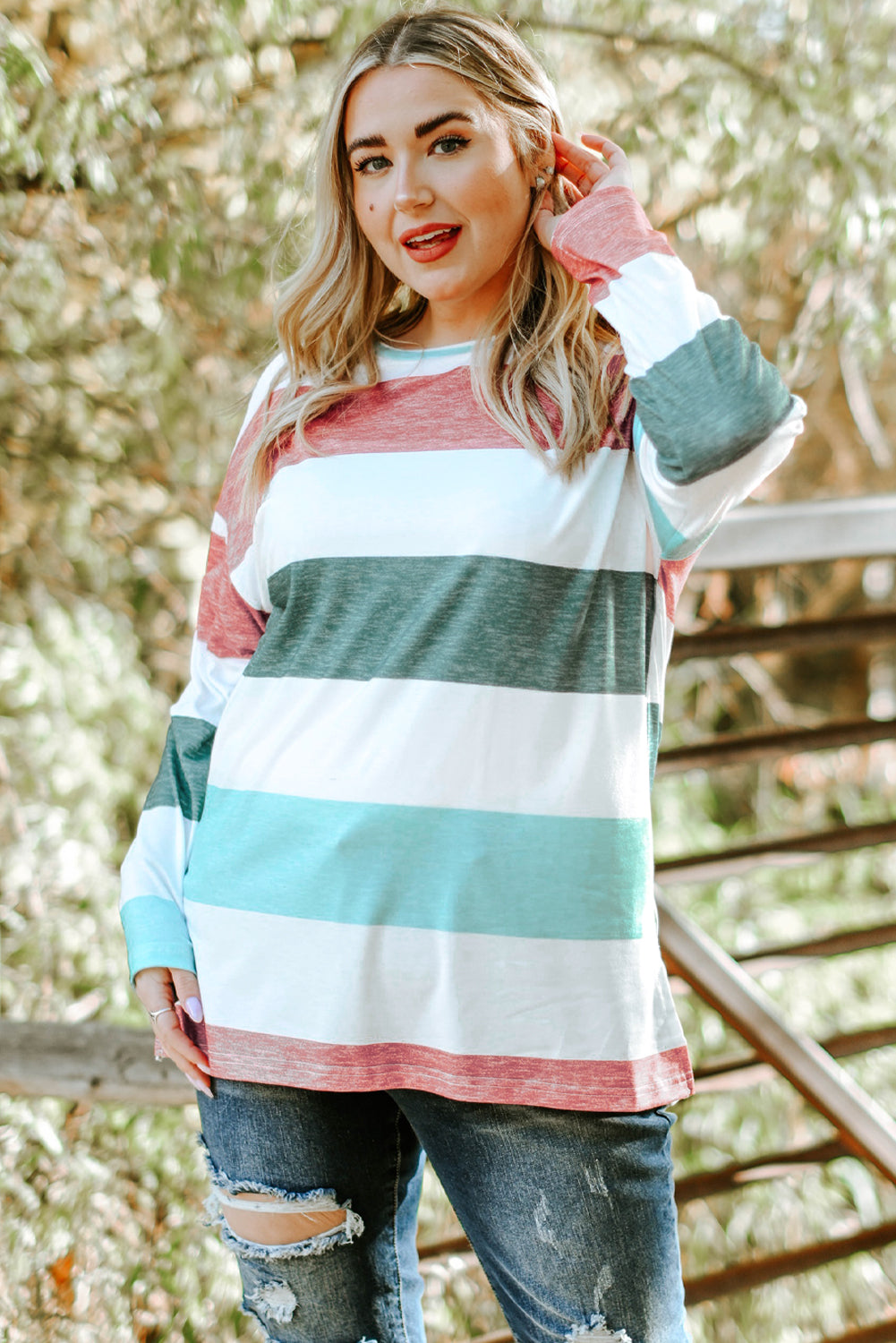 Groene Plus Size Colorblock Pullover Top