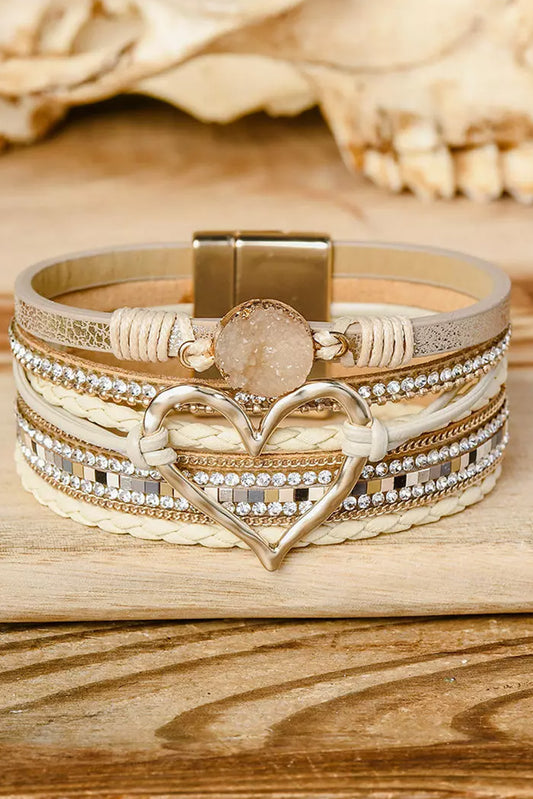 Beige Bohemian Hart Strass Magnetische Gesp Armband 