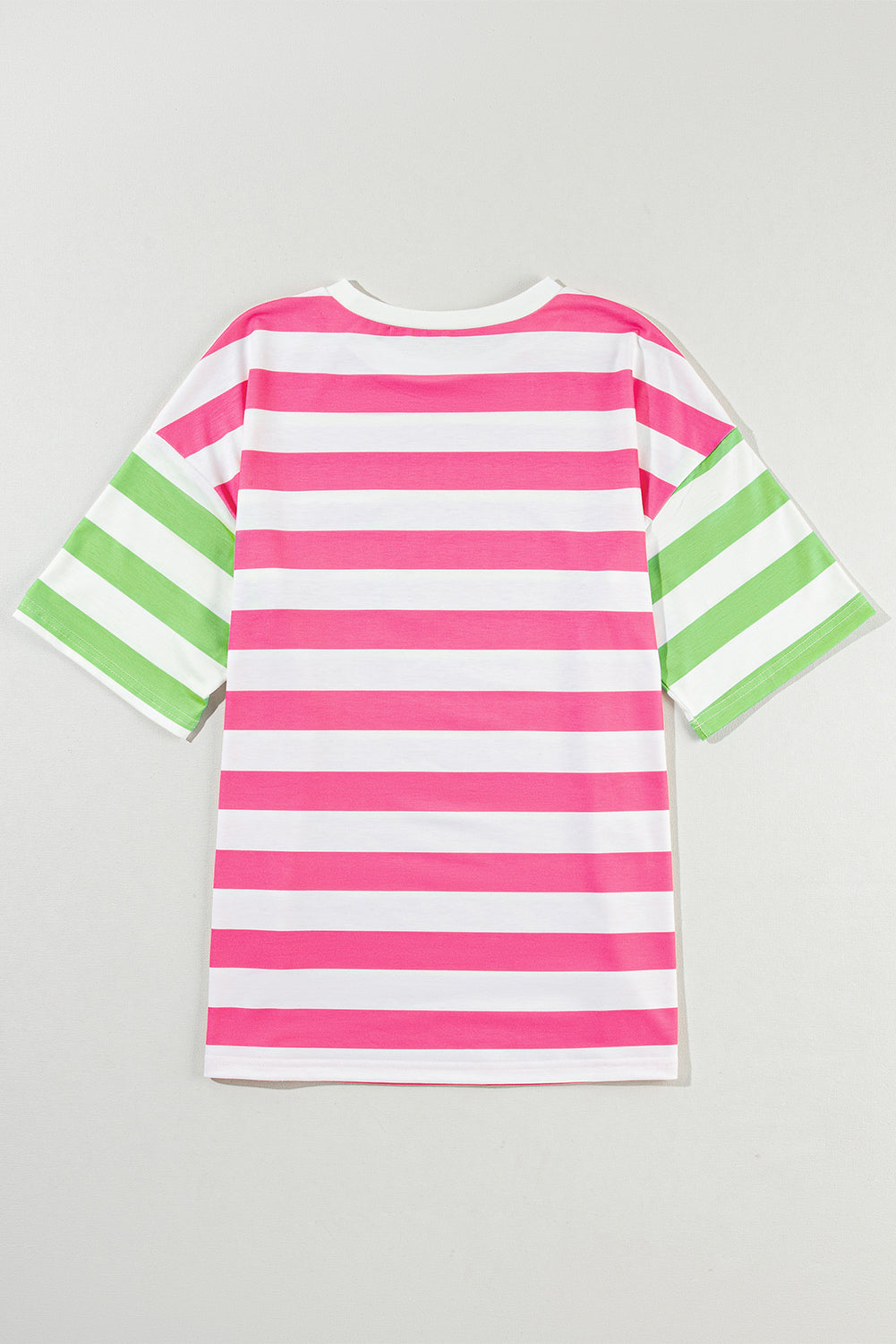 Roze streep contrast patch zak drop mouw T-shirt