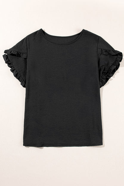 Dark Grey Ruffled Short Sleeve Plus Size Top