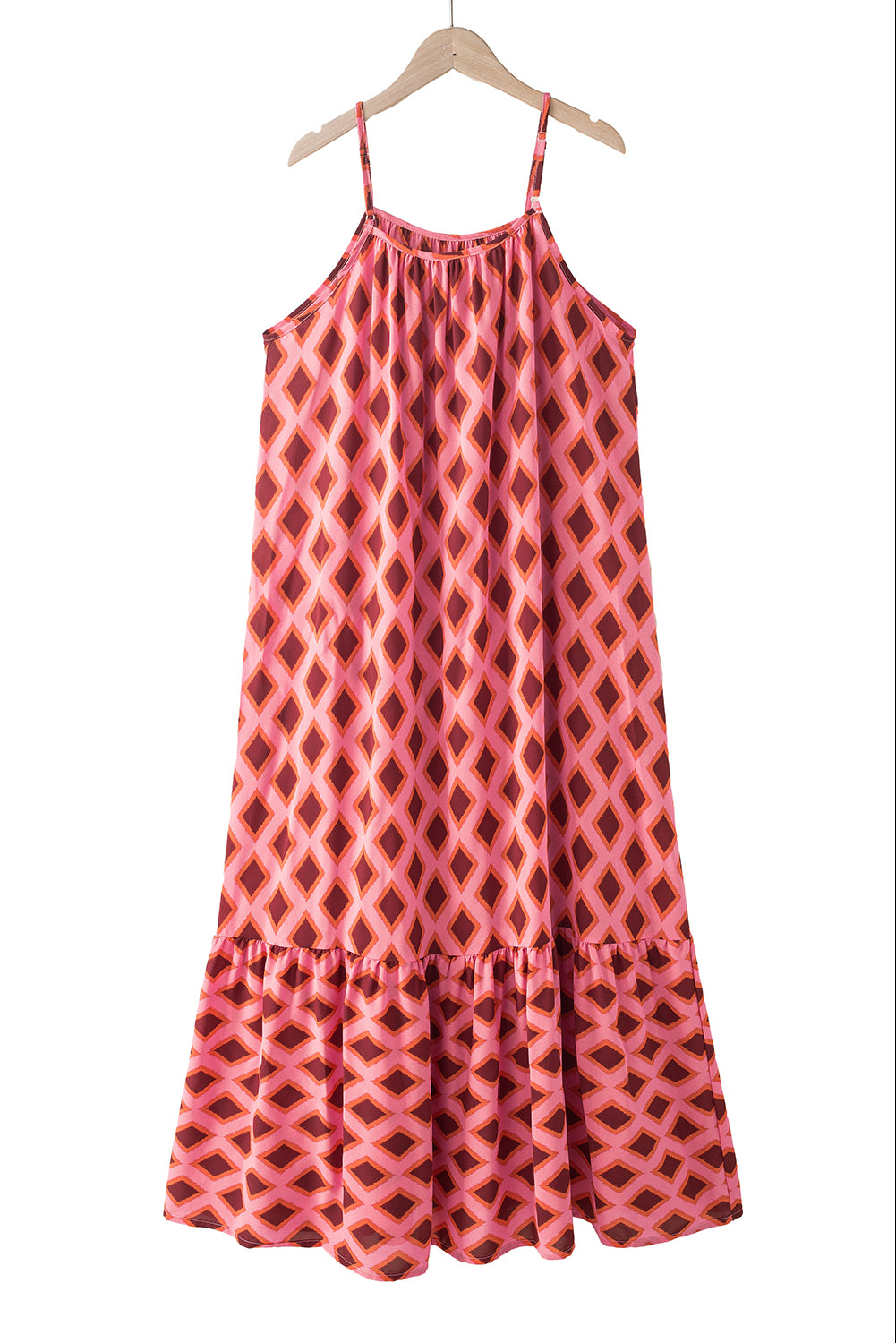 Vurig rode geometrische print losse mouwloze maxi-jurk