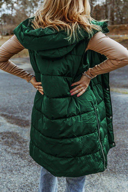 Groene capuchon lange gewatteerde vestjas