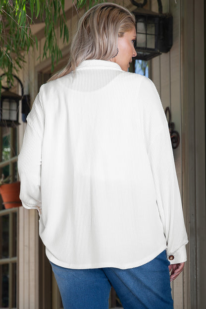 Witte effen koorden drop shoulder plus size shacket