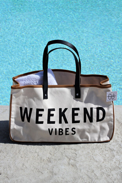 White WEEKEND VIBES Canvas Tote