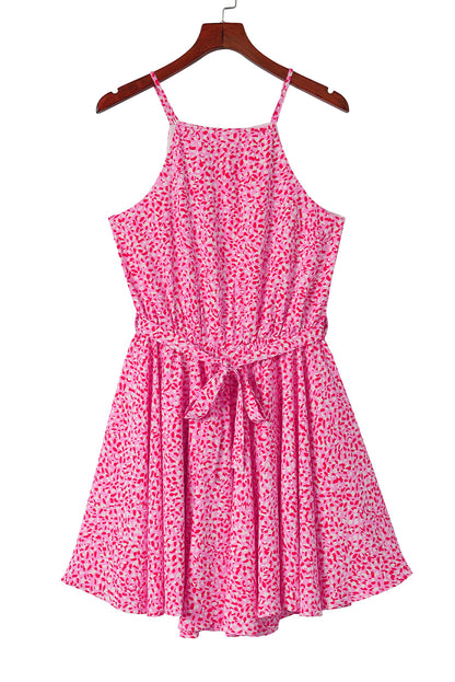 Roze luipaardprint mouwloze mini-jurk met tailleband