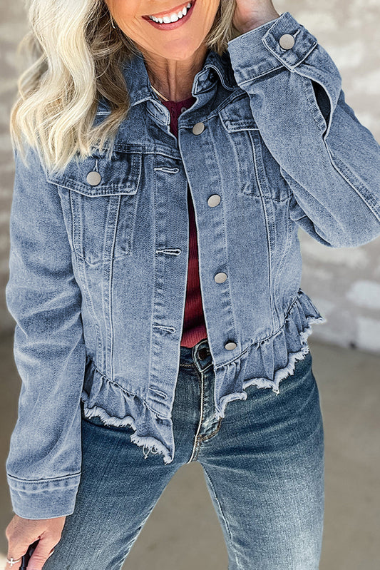 Beau Blue Ruffle Raw Hem Flap Pockets Denimjack