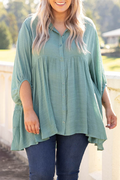 Groene 3/4 mouw plus size tuniek top