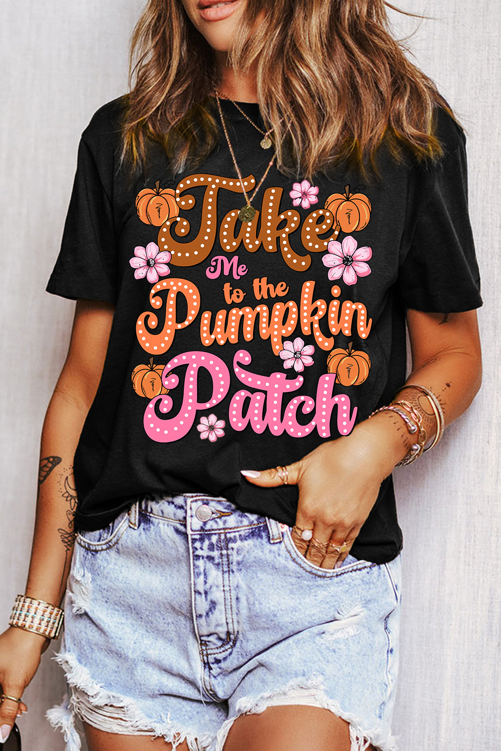 Zwart Take Me To The Pumpkin Patch T-shirt met bloemenprint