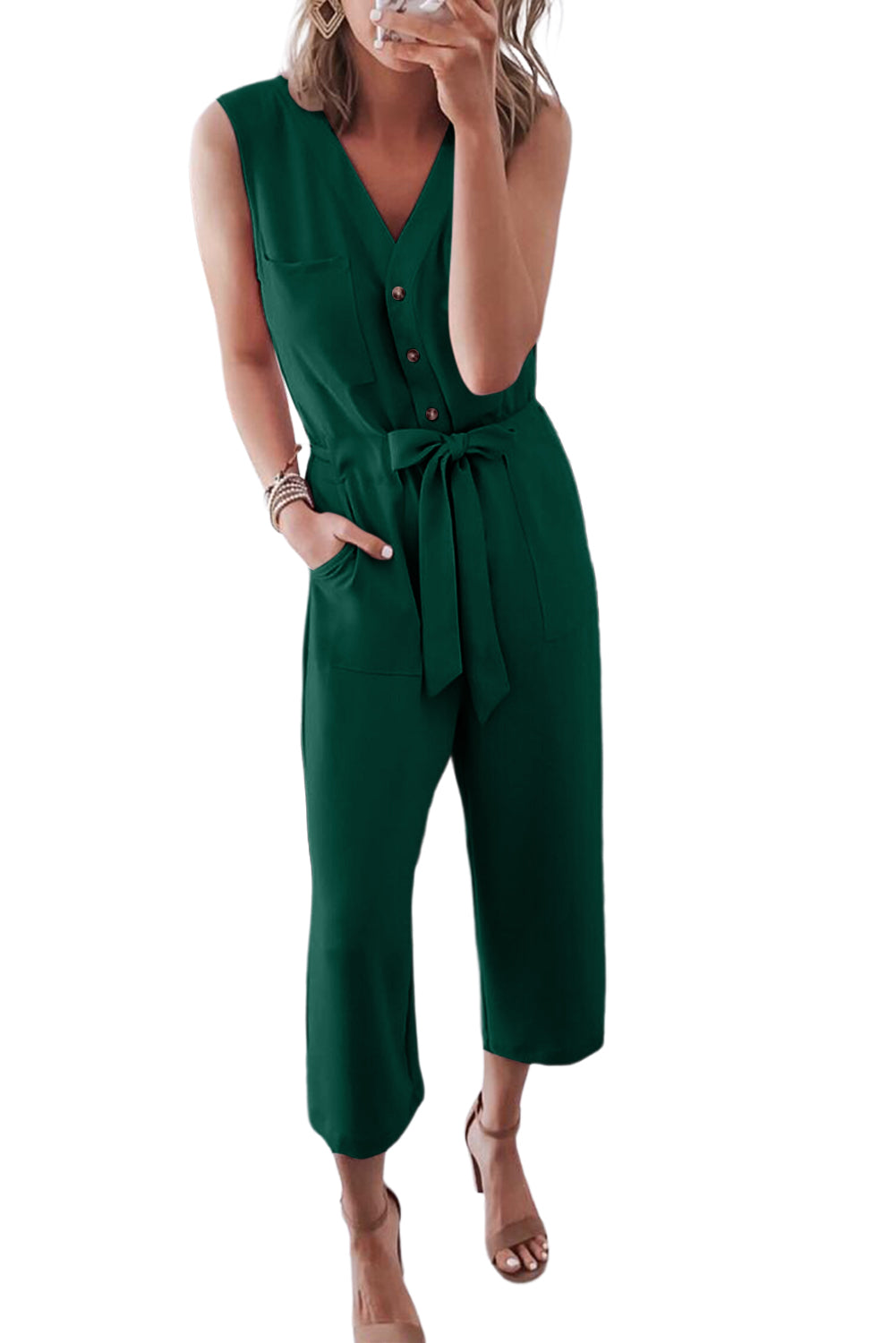 Zwarte geknoopte mouwloze cropped jumpsuit met sjerp