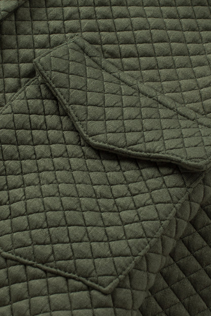 Groene Retro Quilted Flap Pocket Knoop Shacket