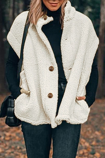 Beige Sherpa opstaande kraag jas vest