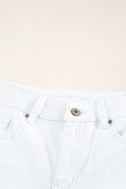 Witte versleten gerafelde denim shorts