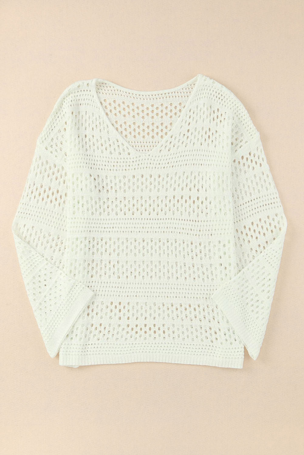 Witte Hollow Out Crochet V-hals Pullover Trui