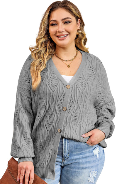 Abrikoos Plus Size Gebreid Uitgehold Knoopsluiting Cardigan