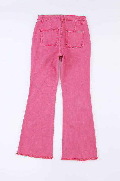 Roze enkellange flared jeans met ruwe zoom