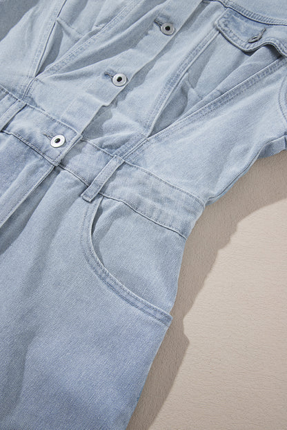 Lichtblauwe Acid Wash Klepzakken Gerafelde Denim Jurk