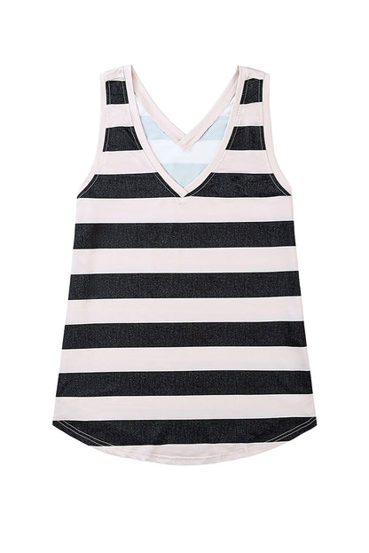 Gestreepte tanktop met V-hals