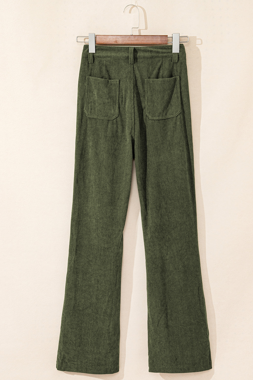 Groene corduroy broek met hoge taille en vierkante zakken