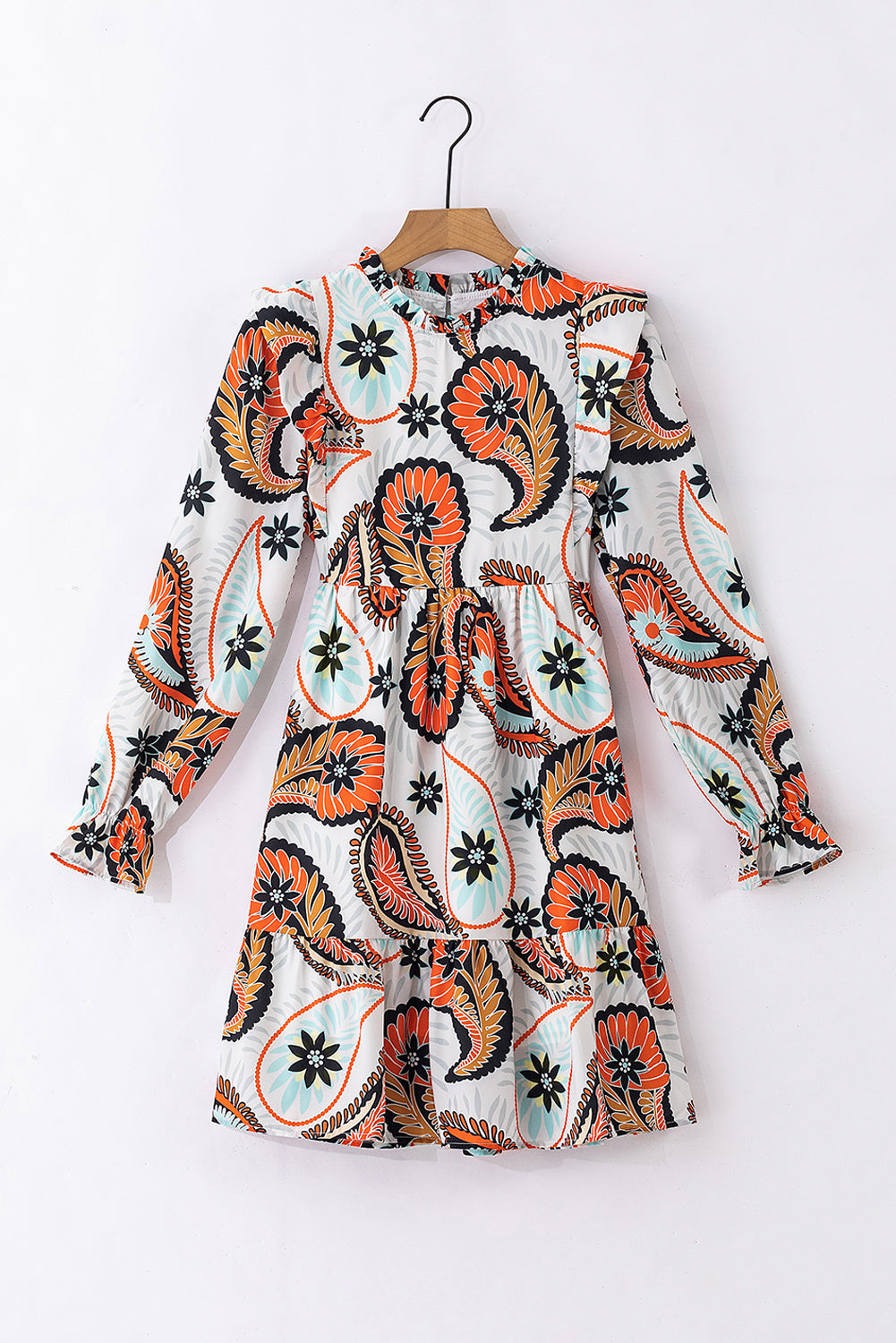 Wit bedrukte Boho Paisley bloemenprint mini-jurk met pofmouwen