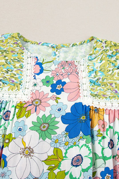 Rozerode bubbelmouw kantversiering bloemenmix blouse