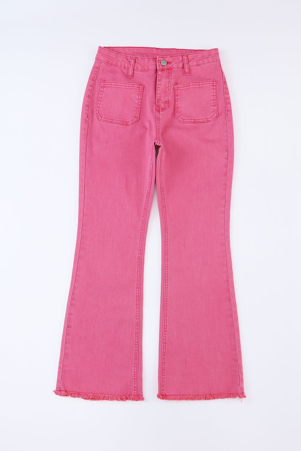 Roze enkellange flared jeans met ruwe zoom