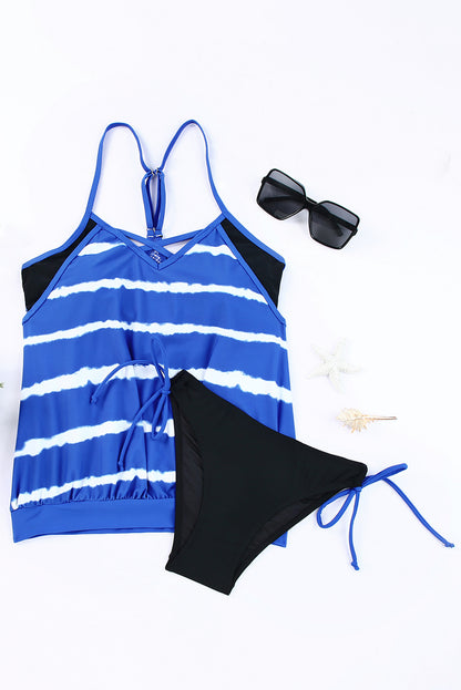 Leopard Tankini with Stripes Patchwork