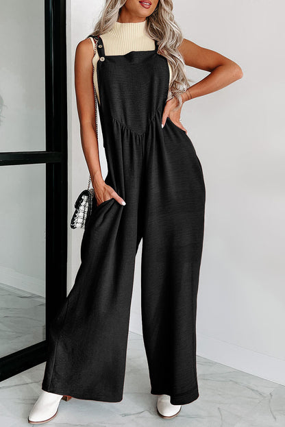 Zwarte jumpsuit met wijde pijpen en geknoopte bandjes