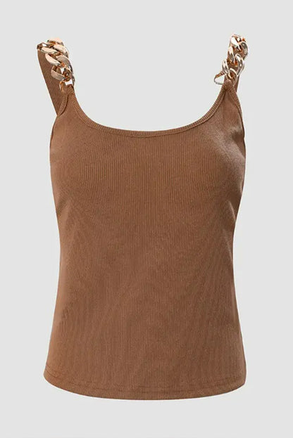 Bruin gouden kettingbandjes Ribgebreide tanktop