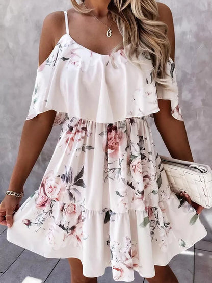 Off-shoulder bloemen mini-jurk