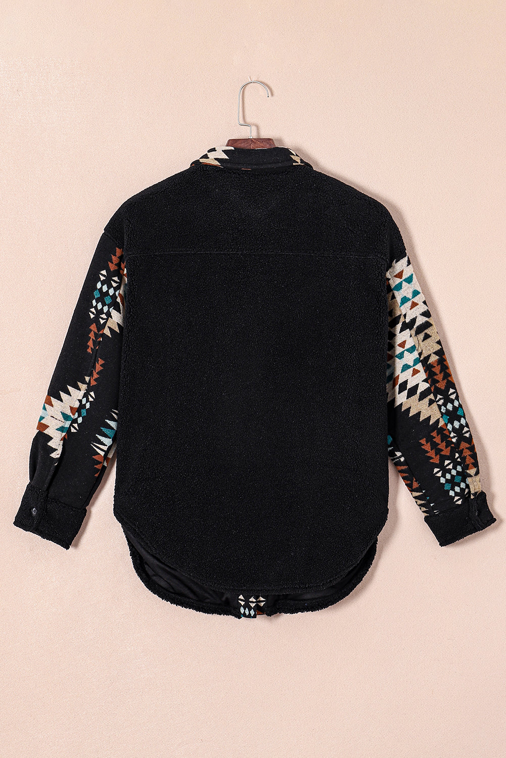 Zwarte Western Aztec Print Accent Fleece Shacket