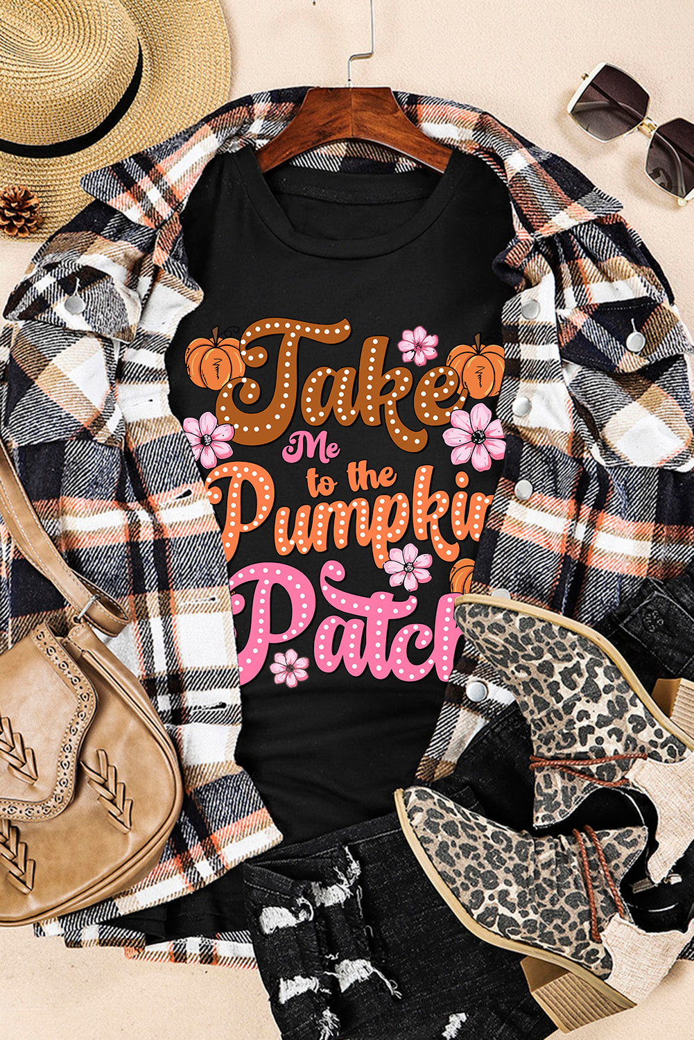 Zwart Take Me To The Pumpkin Patch T-shirt met bloemenprint