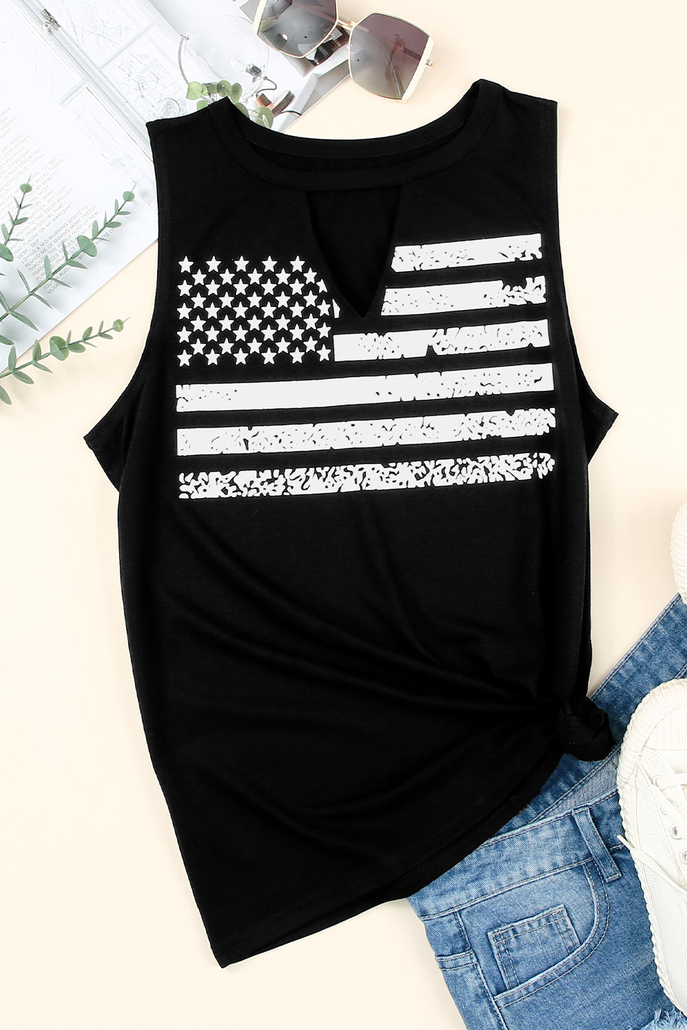 Groene uitgesneden tanktop met Amerikaanse vlagprint