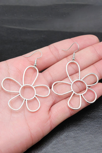 Silvery Alloy Hollowed Flower Hook Earrings