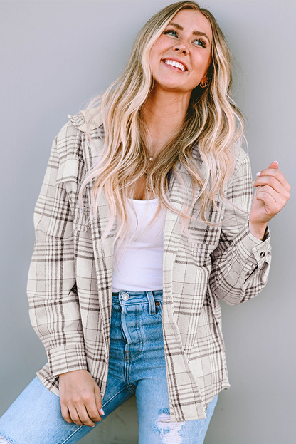 Khaki Plaid Afneembare Capuchon Geknoopte Shacket