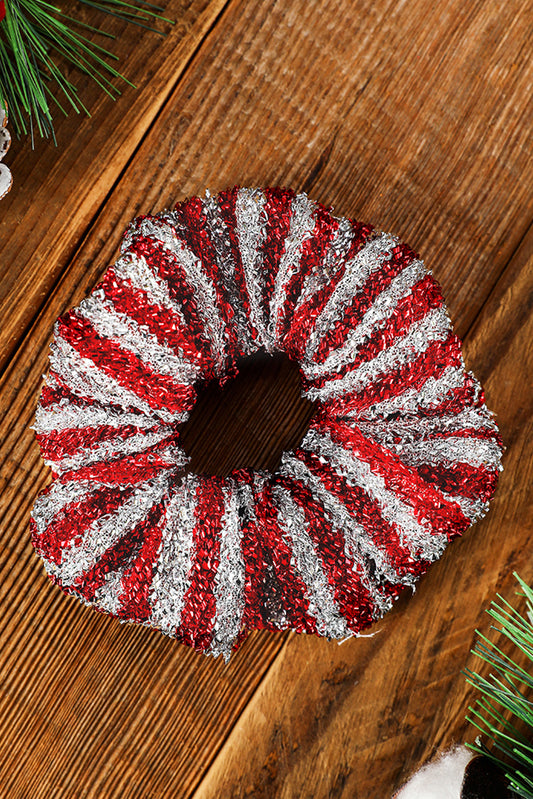 Élastique à cheveux de Noël à rayures bicolores et paillettes rouge feu